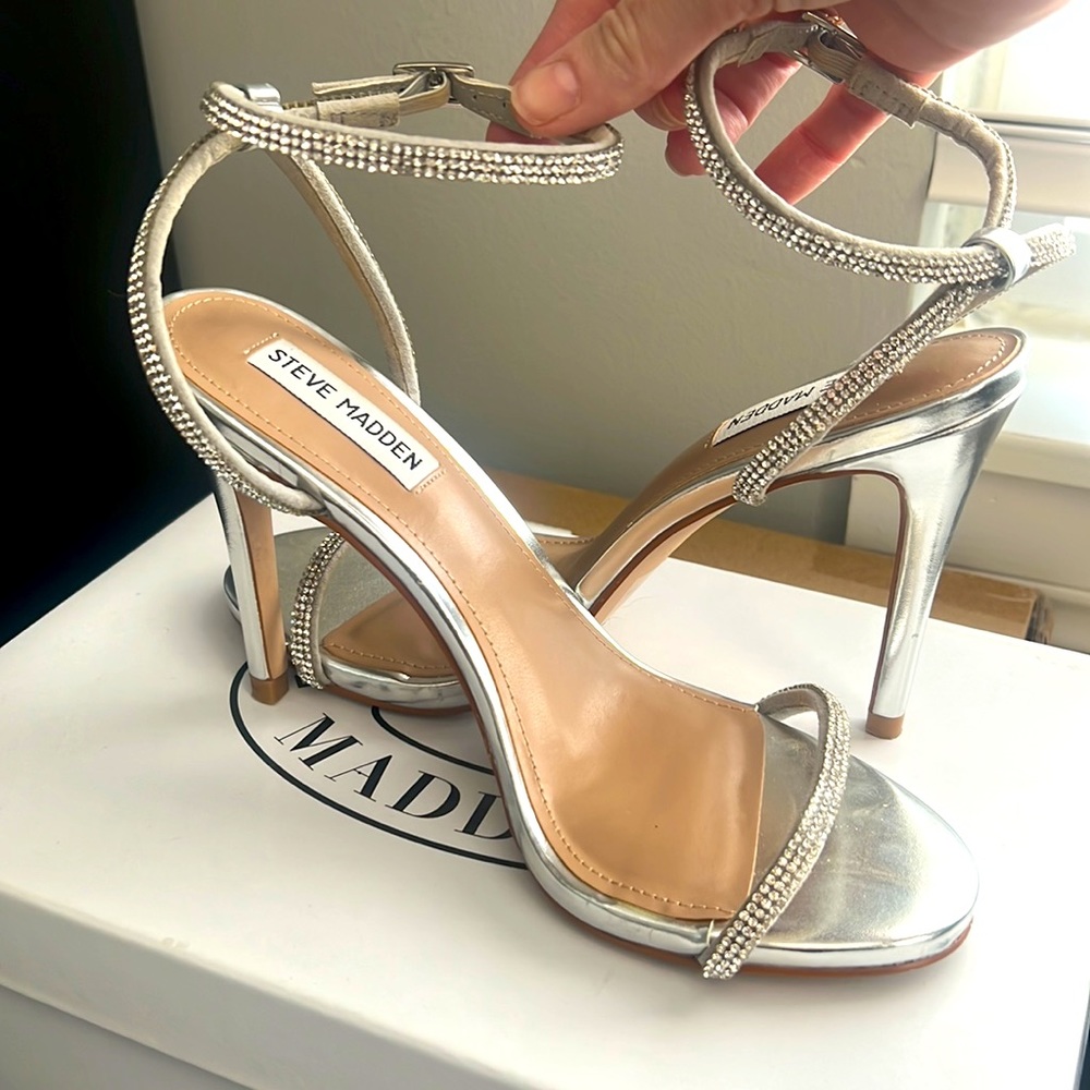 Steve Madden Festive Silver Rhinestone heeled sandal